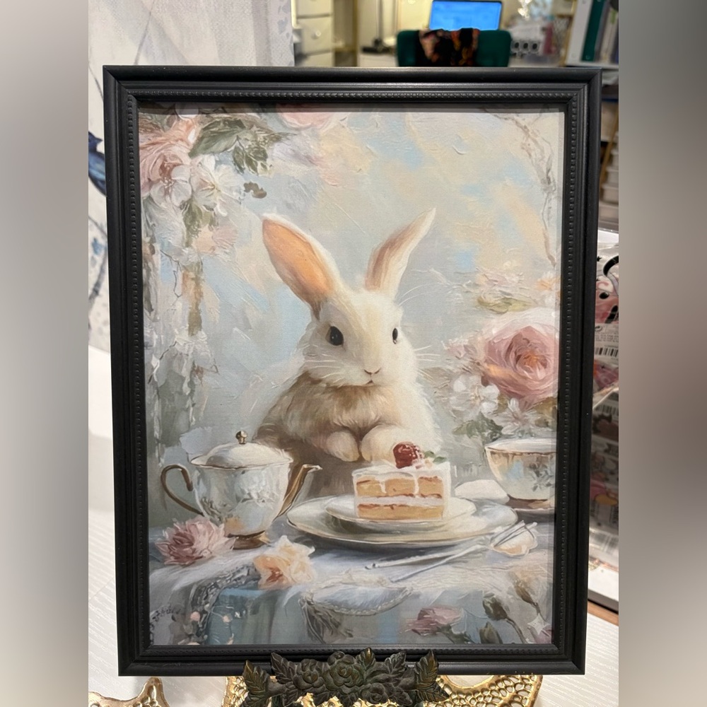 Charming Rabbit Tea Party Framed 8x10 Art Print